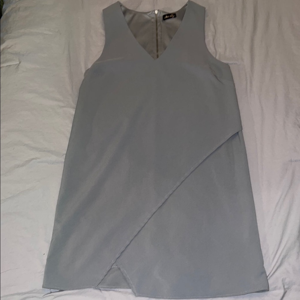 Grey V Neck A Line dress with Slit